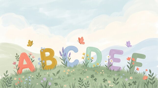 Alphabet Letters in Floral Meadow &ndash; Early Learning Concept