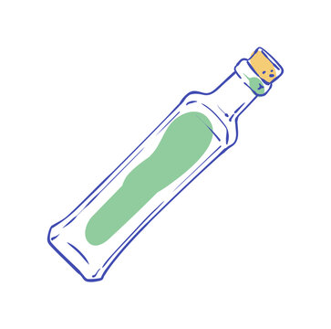 Whimsical olive oil bottle icon in hand drawn watercolor illustration style with simple food ingredient look. Cute mediterranean brunch and italian restaurant graphic element, isolated design on