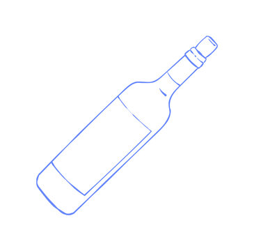 Italian wine bottle sketch in whimsical line doodle style and minimal icon illustration, perfect for restaurant menu and dinner drink design. Simple vino beverage logo element on white background,