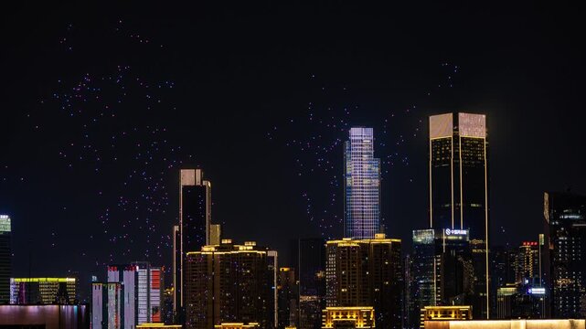 Chongqing cyberpunk city skyline drone show