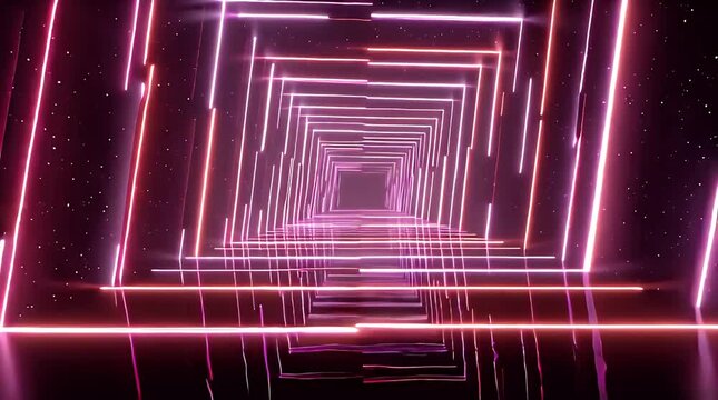 Futuristic Neon Tunnel with Glowing Lights and Perspective