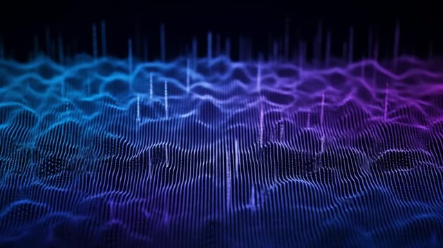 Futuristic digital landscape with neon grid pattern