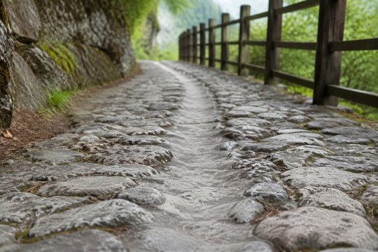 Stone path with a central section worn smooth by footsteps.