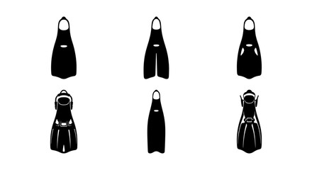 Scuba Diving Fins Set, Snorkeling Gear Icons, Water Sports Equipment, Black Vector Silhouettes © Sagor