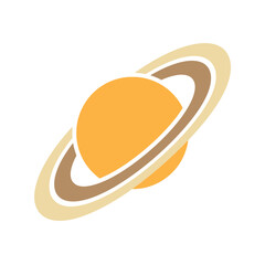 stylized planet saturn with rings, solar system icon, space exploration and astronomy, orange and yellow, simple flat design © Topik