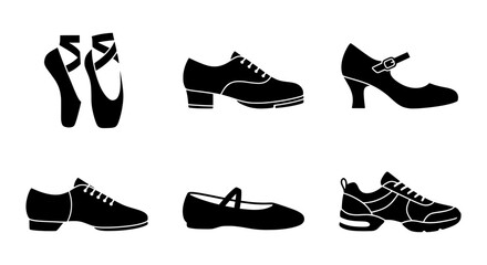 Dance Shoes Collection, Ballet Slippers, Tap, Jazz, Sneakers, Vector Icons Set © MR