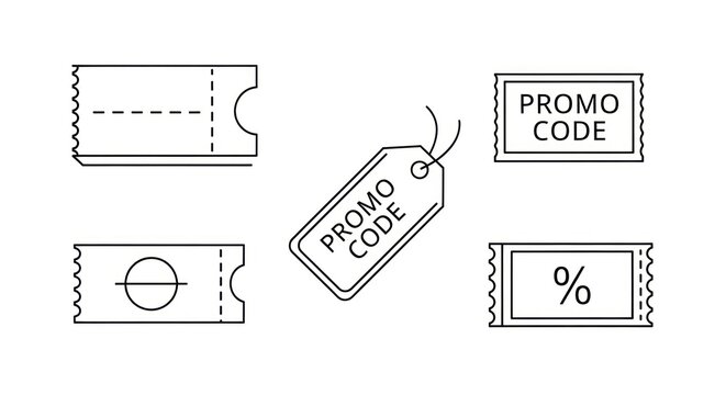 Promo code discount ticket icons set.