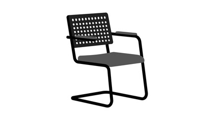 Modern industrial cantilever chair with minimalist metal frame and wood seat for interior design © Setya