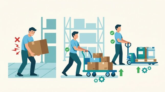 Demonstration of safe handling practices in a workplace setting to promote wellness and prevent MSK injuries through proper trolley use.