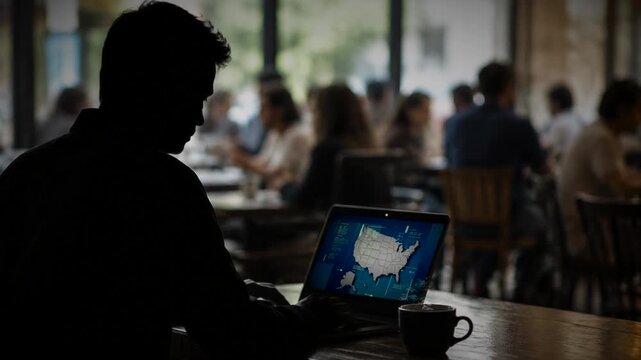 Man working on his laptop in coffee shop