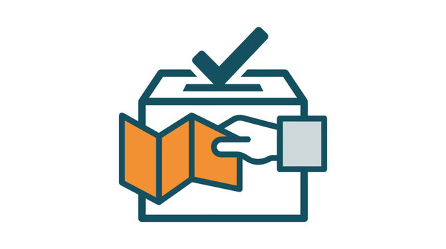 Voting Ballot Box with Hand Holding Ballot Paper Icon