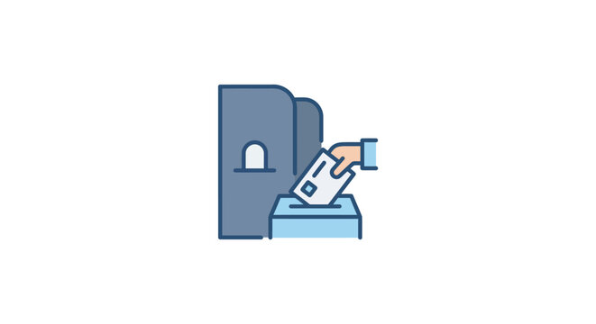 Voting Booth Icon: Hand Casting Ballot into Box