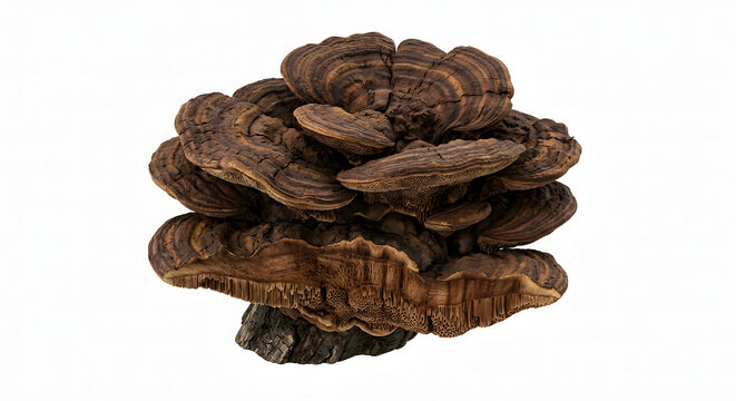 High-Detail Scientific 3D Render of Medicinal Mesima Mushroom (Phellinus linteus) Isolated on White Background