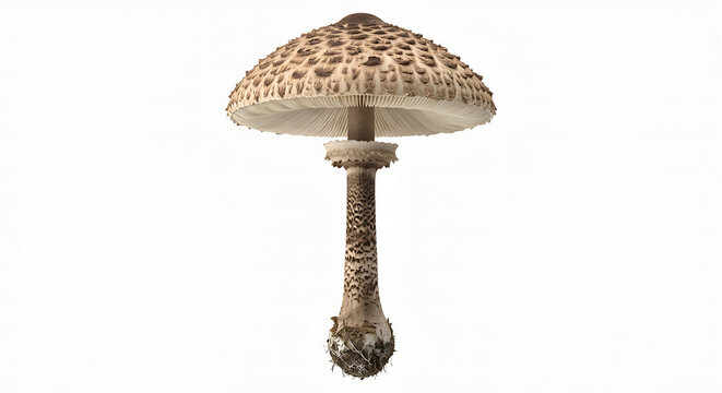 Photorealistic Scientific 3D Render of a Parasol Mushroom (Macrolepiota procera) Isolated on Pure White Background