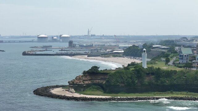 茨城県日立市 久慈浜海岸と日立港のドローン空撮
