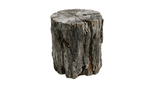 Weathered Old Tree Stump with Cracked Surface and Rough Bark Texture PNG Isolated on transparent background