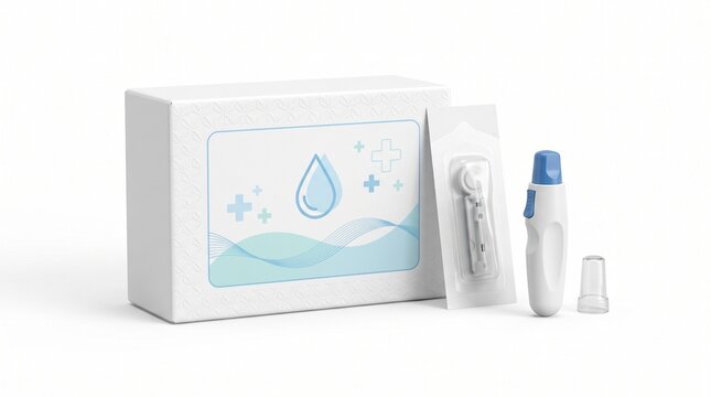 Diagnostic rapid medical test kit with box and sterile lancing device