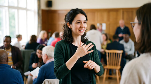Young Woman Communicating Using Sign Language At Community Meeting