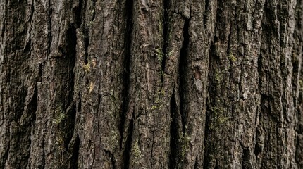 Obraz premium Detailed macro texture of rough tree bark with faint moss