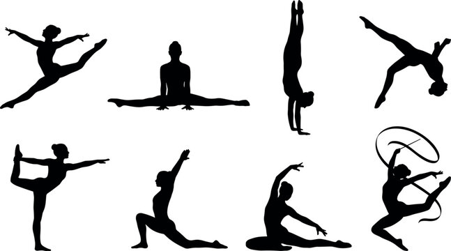 Gymnast and Dancer Silhouettes Collection Featuring Dynamic Poses and Movements