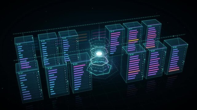Artificial intelligence neural core server compute cluster dashboard interface animation