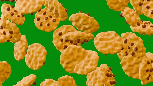 3D animation of falling cookies. Suitable for commercial advertisements.