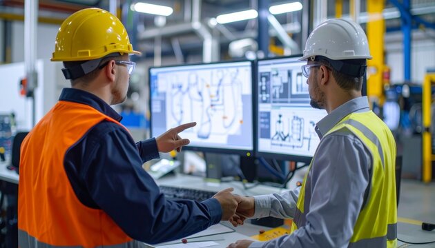 Engineers Reviewing Plant Layout on Computer Screens