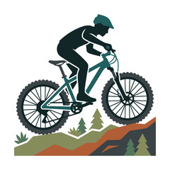 Fototapeta premium Mountain Biker Descending Rugged Terrain Silhouette.