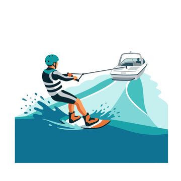 Man Water Skiing Behind Motorboat.