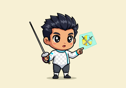 cartoon boy holding fencing sword
