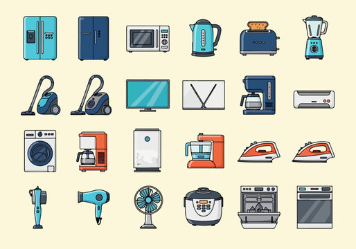 collection of household appliances icons