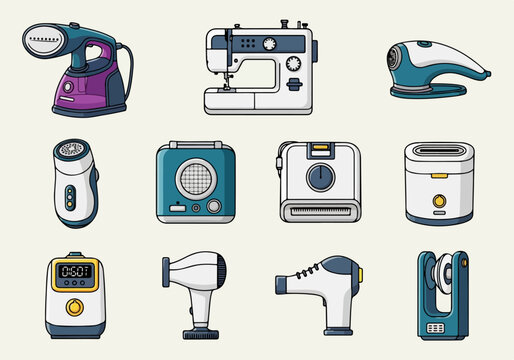 collection of household electronic appliances