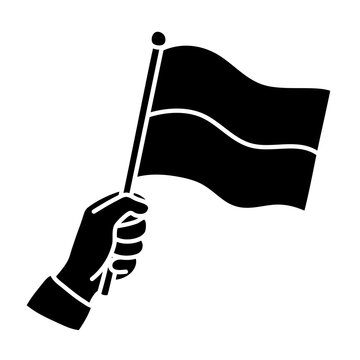 Hand drawn cute hand holding waving flag pole icon doodle vector national stadium fan solid silhouette graphic