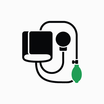 Medical sphygmomanometer icon graphic, blood pressure monitor symbol, healthcare diagnosis tool, cardio checkup element