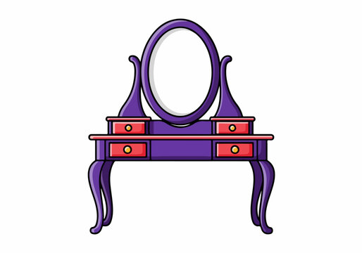 Purple vanity with red drawers