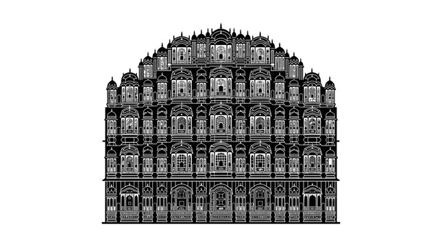 Intricate facade of the Hawa Mahal palace in Jaipur India.