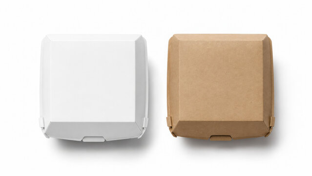 Blank craft and white burger box mockup png, transparent background, 3d rendering. Empty fast food package mock up cut out. Clear portable carton container for cheeseburger or chicken wings template.
