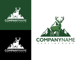 A deer stands proudly in front of mountains with company logos nearby. © Naila annisa rahma
