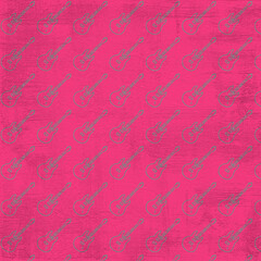 Fototapeta premium Bright seamless electric guitar pattern on a vibrant pink textured background. Perfect for music-themed fabric, wallpaper, wrapping paper, stationery, apparel, and decor.