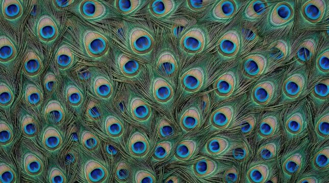 Close-up of Vibrant Peacock Feathers with Eye Pattern.
