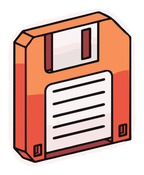 Retro floppy disk icon with neon glow. Generative AI