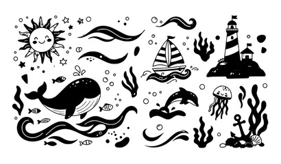 Whimsical Abstract Summer Sea Collection in Modern Naive Style Vector Illustration © Tonmoy