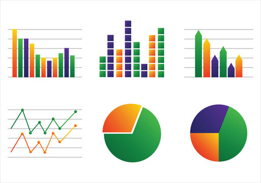 Colorful infographic charts and graphs with bar and pie visuals for data presentation and business analytics