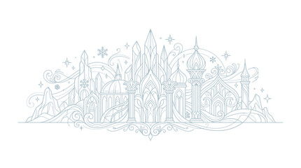 Fototapeta premium Fantasy Ice Castle Line Art