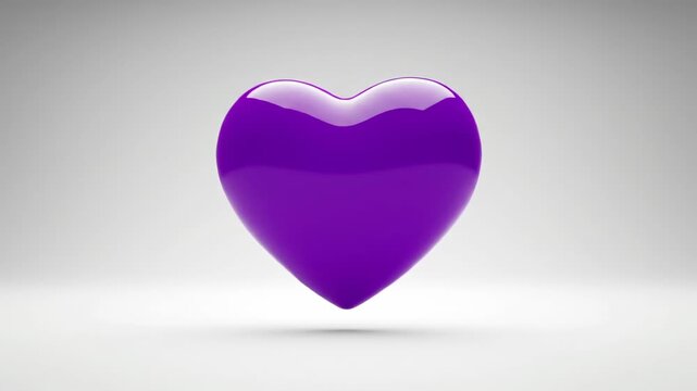 Rotating shiny purple heart on white background