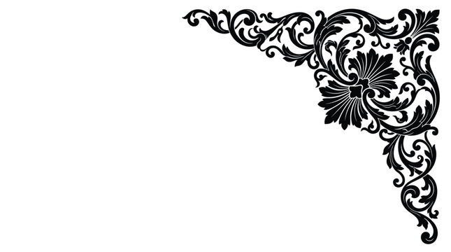 Elegant black floral corner frame design element on a white background.