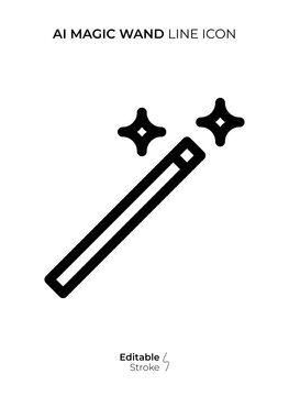 AI Magic Wand Line Icon, Editable Stroke Artificial Intelligence Magic Outline Vector