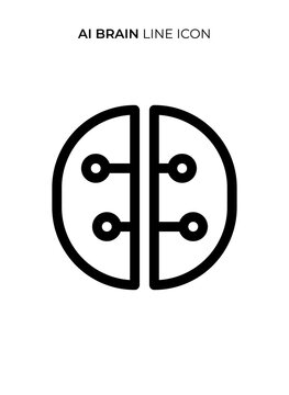 AI Brain Line Icon, Artificial Intelligence Brain Outline Vector