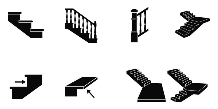 Set of stair and step icons vector illustration isolated on transparent background.