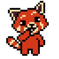 Fototapeta premium 8 bit Pixel art red panda character giggling and covering mouth 
